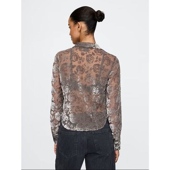 NWT GAP Recycled Velvet Crop Shirt Sheer Burnout Collared Button Up Top Size XL - Picture 3 of 12